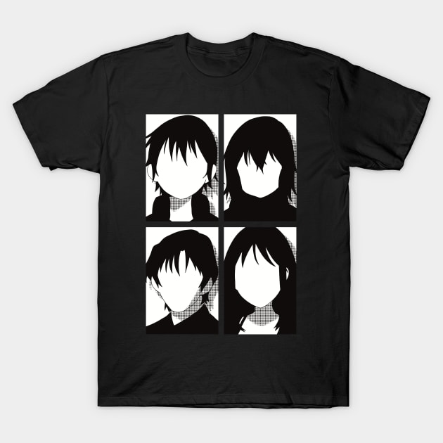 Erased anime | All main character in black and white pop art minimalist design | Satoru fujinuma x Kayo hinazuki x Airi katagiri x Gaku yashiro T-Shirt by Animangapoi